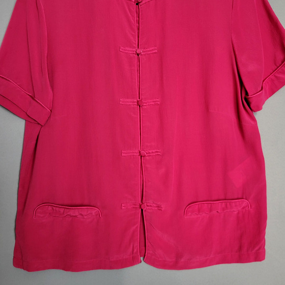 Monsoon 100% Silk Blouse Womens 6 Pink Mandarin Collar Short Sleeve Asian Style - Picture 4 of 13